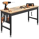 CAMMOO 60" Adjustable Heavy Duty Workbench, 2000 LBS Load Capacity Rubber Wood Work Table with Pegboard, Power Outlets, Work Bench for Garage, Workshop, Office, Home, Commercial