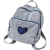 TOKYO-T Lolita Backpack for Women Vintage Fabric Purse Canvas Heart Bag Small New Cute Lolita Retro Blue