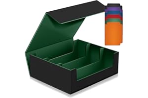 SUPERAIMI 1800+ Trading Card Storage Box, Magnetic Closure Toploaders Storage Box Hold 600+ 35PT 3"x4" Standard Toploaders, PU Leather Card Deck Boxes Fit for MTG,Sport Cards,Game Cards (Black&Dark Green)