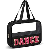 Geetery Chenille Letter Bag, Dance Makeup Portable Cases Preppy PVC Nylon Patch with Zipper Cosmetic Clear Travel Toiletry Storage Bag for Women