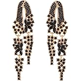 Long Rhinestone Dangle Wedding Earrings for Women Brides Bridesmaids Sparkly Crystal Drop Statement Earrings for Wedding Prom Pageant