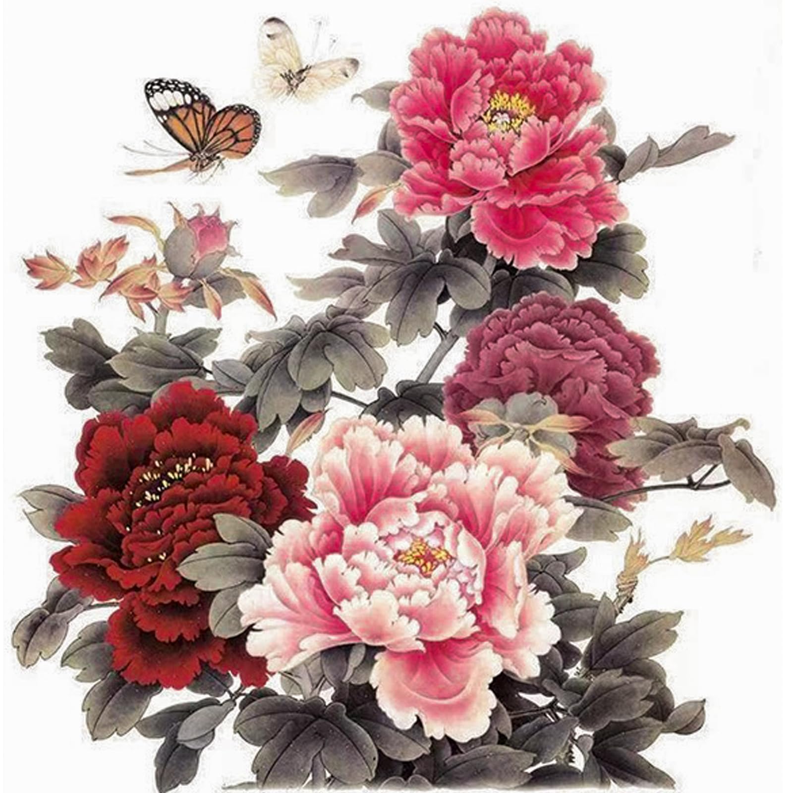 Nirbffo Large Half Back Temporary Tattoo Butterfly Rose Peony Red Flower for Women Body Art Fake Waterproof Tattoo Belly Leg 4 Sheets