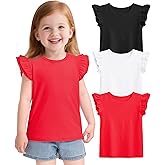 Witwot 3 Pack Toddler Girl Shirts Cotton Baby Girls Ruffle Sleeve Tee Cute Blouse Tops Size 2T - 7Years