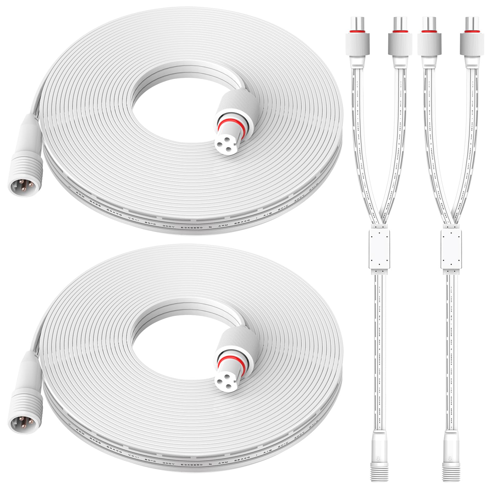 Photo 1 of 2 Set 16FT Permanent Outdoor Lights Extension Cable with Y-Splitter (1 Male to 2 Female), IP68 Waterproof Extension Cord, 3 Pin Power Cord for Go-vee H705A H705B H705C H706A H706B H706C