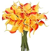 Sahoottie 24 Pcs Orange Artificial Calla Lily Flowers Fake Orange Silk Flowers Real Touch for Wedding Bouquet Office Home Kitchen Decor