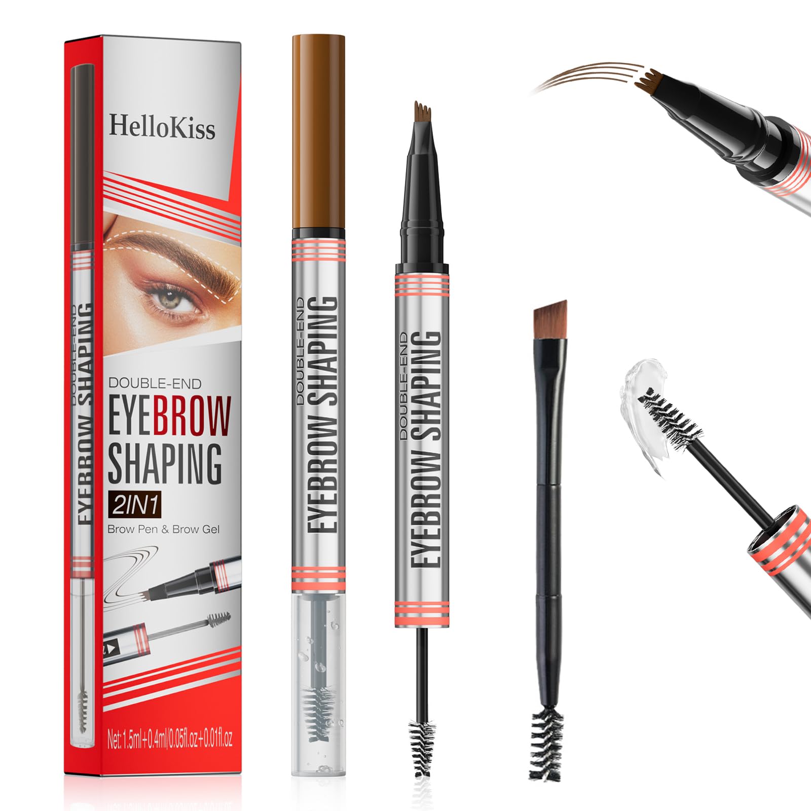 Microblading Eyebrow Pencil,2 in 1 Dual Head Eyebrow Microblading Pen,Waterproof Eyebrow Pencil with 4-Fork-Tip & Precise Brush-Tip,for Natural Looking Defined Eyebrows,with Double-Ended Brush