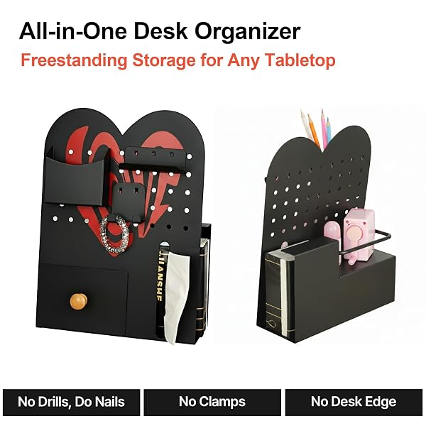 MAGNETIC PEGBOARD ORGANIZER FOR OFFICE DESK, MAKEUP VANITY, STATIONERY STORAGE, GAMING DESKTOP WITH 4 METAL ACCESSORIES DRAWER HOLDER HOOKS MODULAR – HOME DECOR TABLETOP DISPLAY KIDS ROOM – BLACK