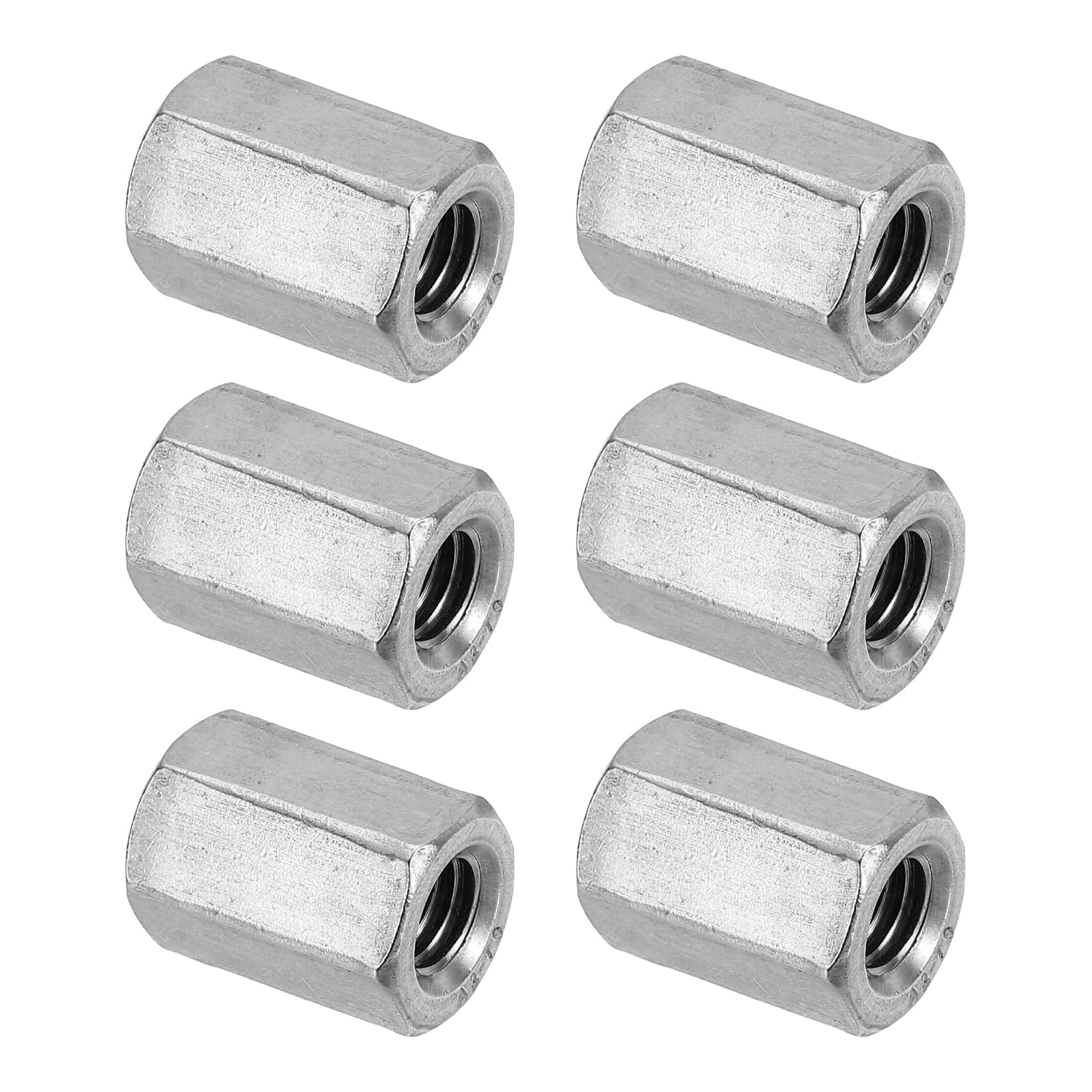 PATIKIL M10 x 1.5-Pitch 304 Stainless Steel Hex Coupling Nuts, 6Pcs 25mm/ 1" Length Coarse Fully Threaded Rod Coupling Nut Studding Connector Fasteners, Silver Tone — image 1