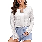 FAIRY SEASON Women's Cropped Cardigan Sweater Bell Long Sleeve Lightweight Crochet Button Down Knit Bolero Shrugs for Dresses