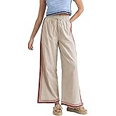 Wefebi Womens Casual Wide Leg Side Striped Pant Drawstring Elastic Waist Lounge Palazzo Pants with Pockets