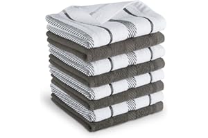 KitchenAid Albany Dishcloth 8 Pack Set, Charcoal Grey/White, 12"x12"