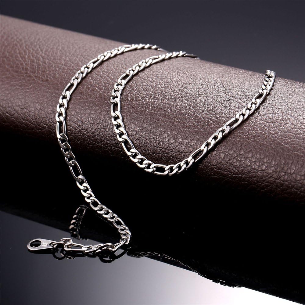 U7 Boys Necklace Preminum Fashion Jewelry Stainless Steel 3mm Wide Figaro Chain for Pendant, 18" | 
