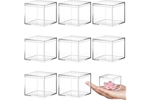 Blulu 8 Pieces Clear Acrylic Plastic Jewelry Box Mini Storage Box Mini Cube Containers with Lids for Candy and Tiny Jewelry(2.2 x 2.2 x 1.8 Inch,Classic Style,Rectangle)