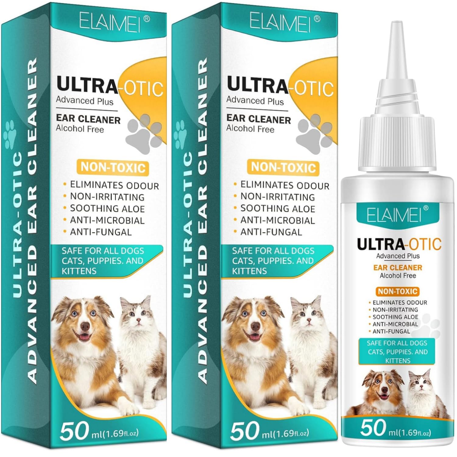 Sanrik Dog Ear Cleaner, Dog Ear Drops for Infection Antibiotics, Non-Toxic, Non Irritating, Anti Fungal Ear Drops for Dogs & Cats, Dog Ear Infection Treatment, Dog Ear Cleaner Solution (2 pack)