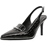 Younton Slingback Heels Women Stilettos High Heel Beaded Pumps Closed Pointd Toe Shoes Slip On Event Party 3.5 Inch Heeled Loafers