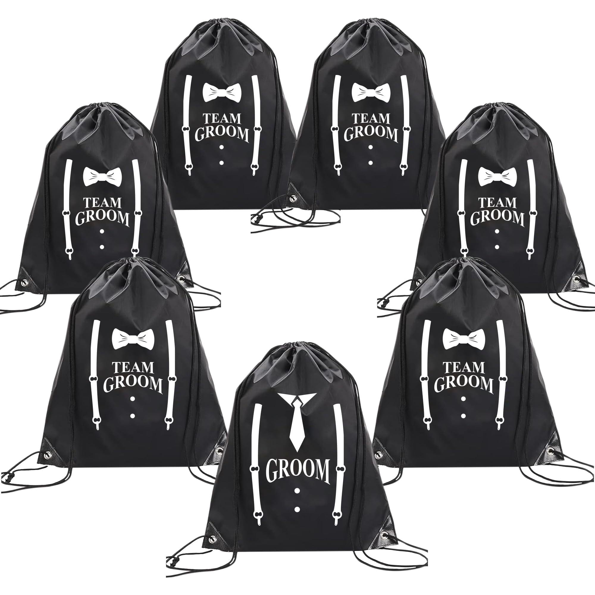 Photo 1 of LotsBuyLots 7 Pcs Groomsmen Gift Bags: Drawstring Backpack Bags for Proposal and Bachelor Party