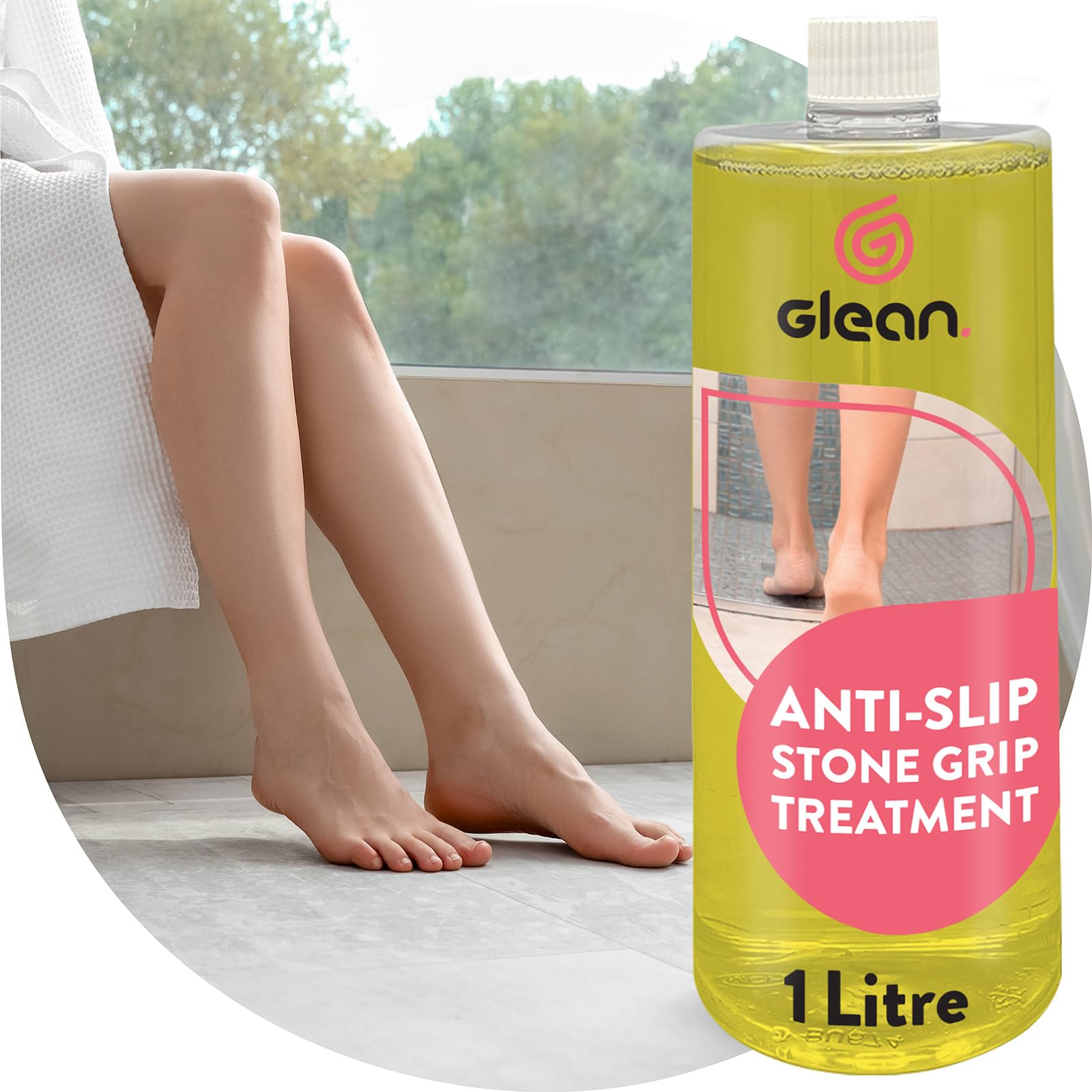GLEAN Anti Slip Stone Grip Treatment | Anti Slip Tile Treatment | Increases Traction On All Slippery Stone Surfaces | Natural Finish | 1l | Indoor & Outdoor