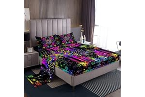 Erosebridal Sun and Moon Sheet Sets, Colorful Tie Dye Bed Sheet Mystic Stars Flat Sheet Psychedelic Celestial Astrology Fitte
