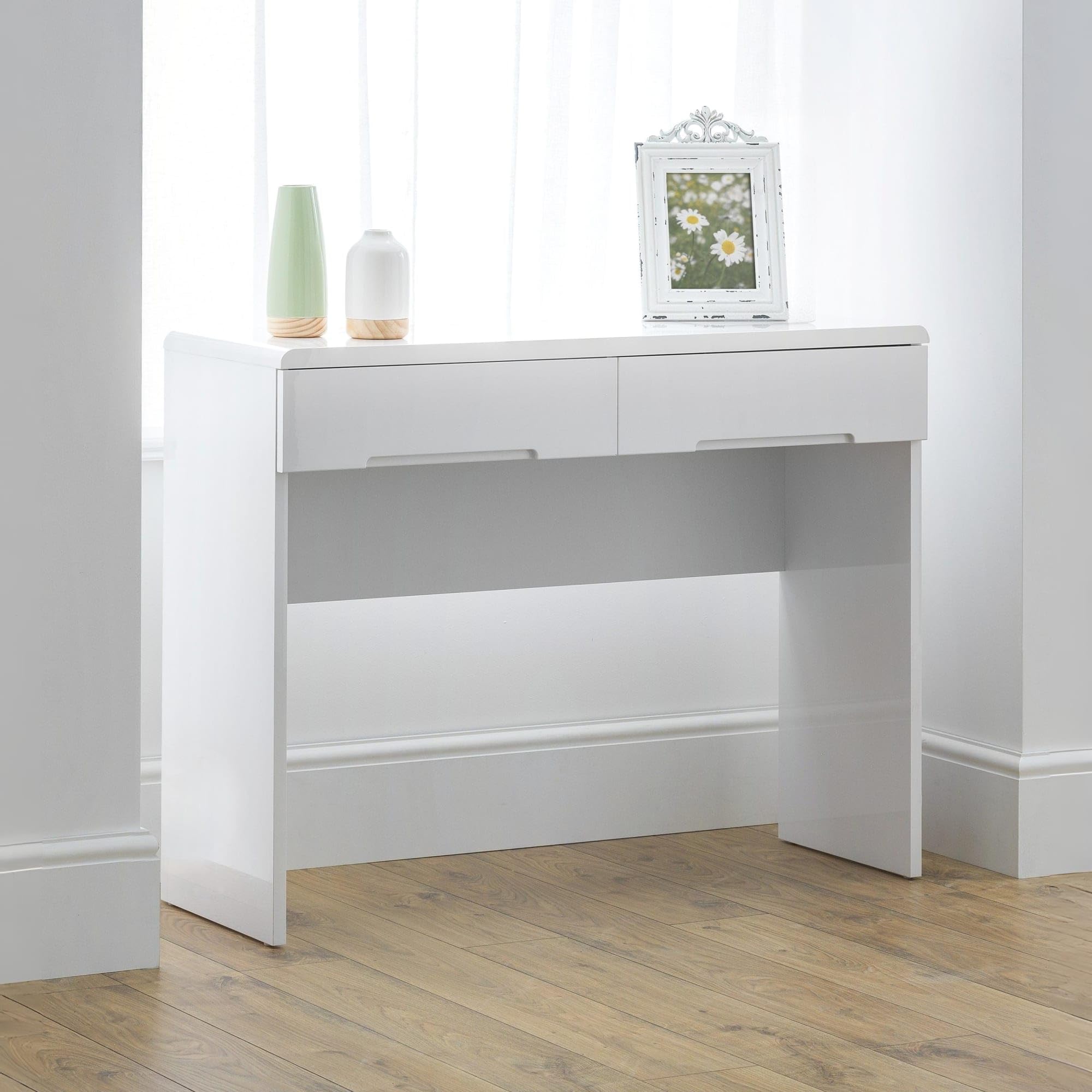 Julian Bowen Manhattan Dressing Table With 2 Drawers - High Gloss White Tables