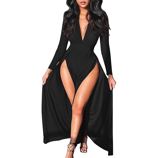 Amazon.com: SweatyRocks Women's Elegant Off Shoulder Double High Slit Long  Sleeve Dress A Line Maxi Dresses Brown X-Small : Clothing, Shoes & Jewelry