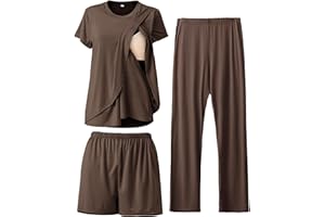 Rnxrbb 3 Piece Postpartum Nursing Pajamas Set Casual Soft Maternity Breastfeeding Pjs Sleepwear Loungewear Clothes Layer