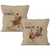 VRW Vintage Western Throw Pillow Covers 18x18, Funny Western Couple Retro Country Howdy Rodeo Decorative Pillow Covers for Home Bedroom, Couple Gifts Accent Pillows Cover Pillowcases Set of 2