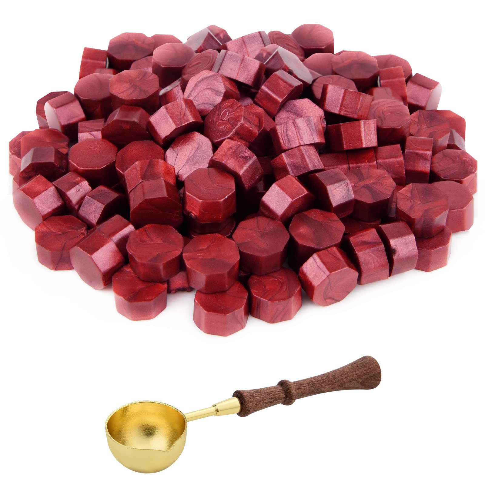Astaron 300 Pcs Sealing Wax Beads, Lots of Colors Options for Seal Stamp, Octagon Kit with 1 Melting Spoon, Perfect Invitations Cards Envelopes Wine Packages Gift Wrapping, Wine Red