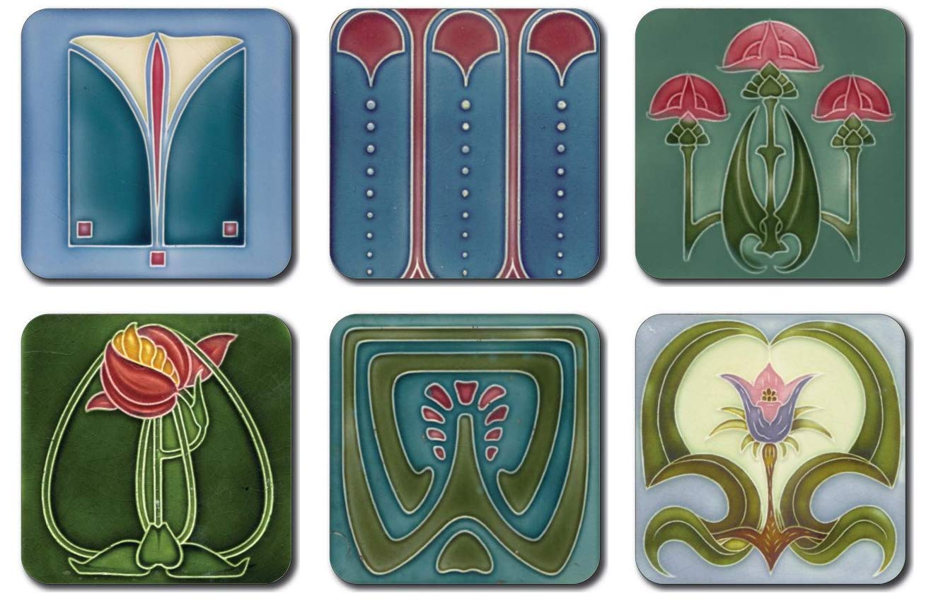 Art Nouveau Tiles Coasters - Square - Set of 6