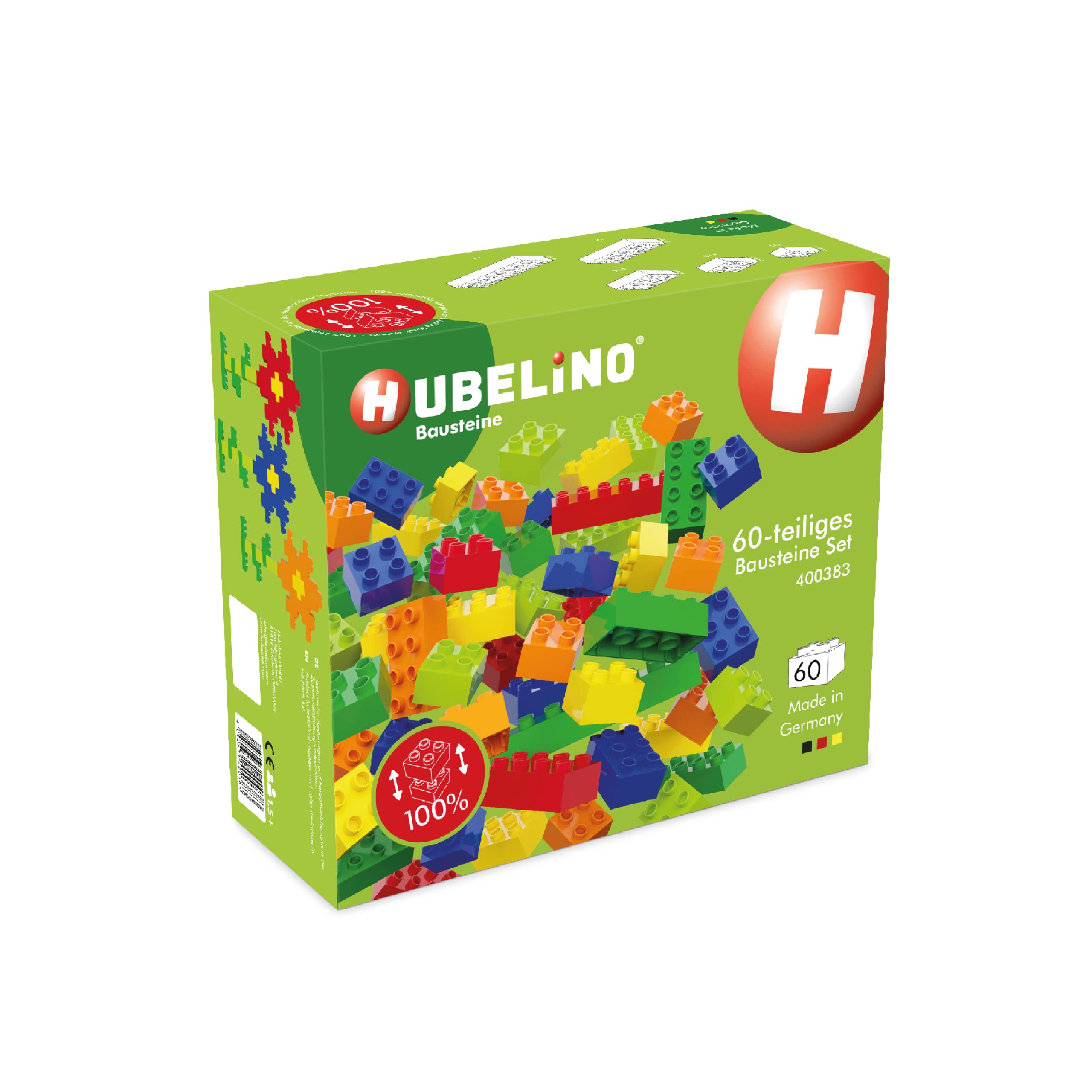 Hubelino 400383 60-Piece Building Blocks Set, Compatible with Large Building Blocks from Other Manufacturers, Made in Germany