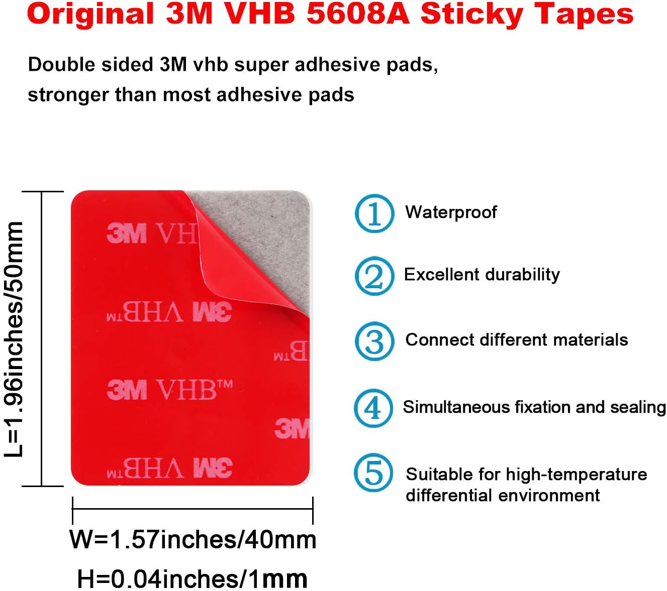 3M Double Sided Adhesive Tape Pads 20 PCS - OAPRIRE Multipurpose 3M VHB Sticky Adhesive Pads Replacement Mounting Tape with Stainless Steel Folding Scissors and Storage Box - 1.96 in x 1.57 in: Industrial & Scientific