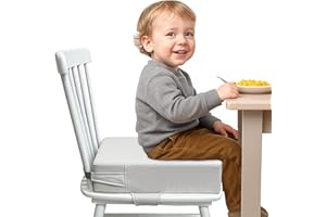 AAAINI Booster Seat for Kitchen Chair (PU Material),Toddler Booster Seats for Dining Table Portable for Travel Camping Eating Double Safe Straps Non-Slip Bottom (Grey)