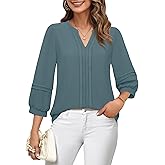 Unixseque Womens Casual Blouses 3/4 Sleeve V Neck Business Tops Ladies Trendy Office Work Shirts