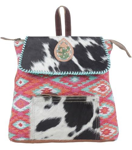 Myra Bag Handmade Leffis Backpack Upcycled Canvas & Cowhide Leather Amazon.com | Myra Bag Cowhide Backpack S-1169 | Casual Daypacks main image 4