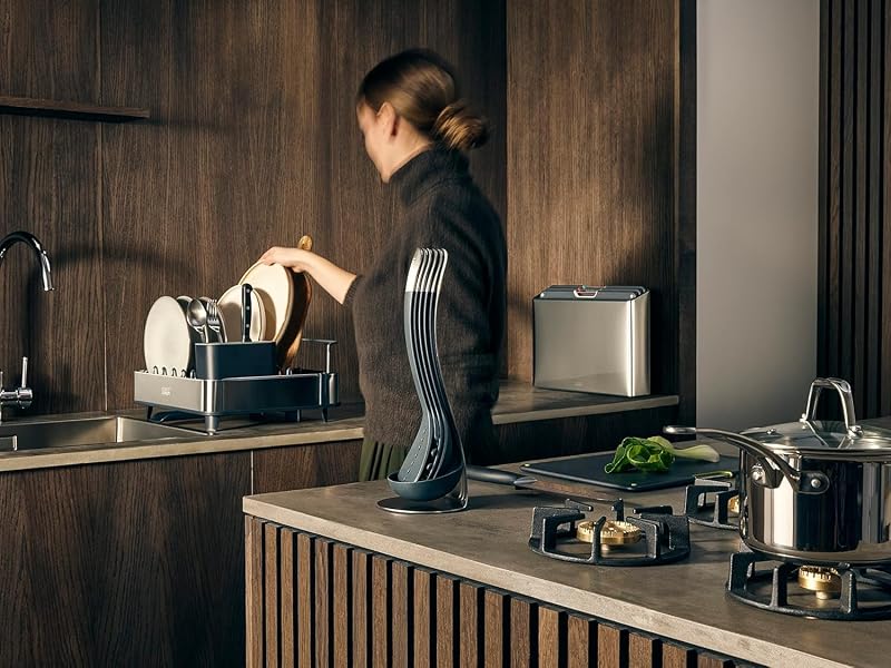 Séchoir à Vaisselle Extensible en Acier avec Compartiment à Couverts Amovible, Bec D'Égouttage Pivotant - Gris/Acier