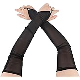 Mikovivi Women's Long Fingerless Sheer Mesh Gloves, Black Stretchy Transparent Tulle Gloves for Wedding Bridal Opera Formal Rave Party Halloween Costume Accessories