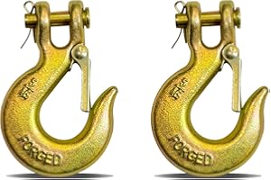 HENBOW 5/16 Clevis Slip Hooks,5400LBS Work Load Limited Capacity,Trailer Chain Hooks with Safety Latch,Yellow Zinc G70 Alloy Forged Steel Tow Grab Hook Heavy Duty for Trailer Truck Transport(2 Pack)