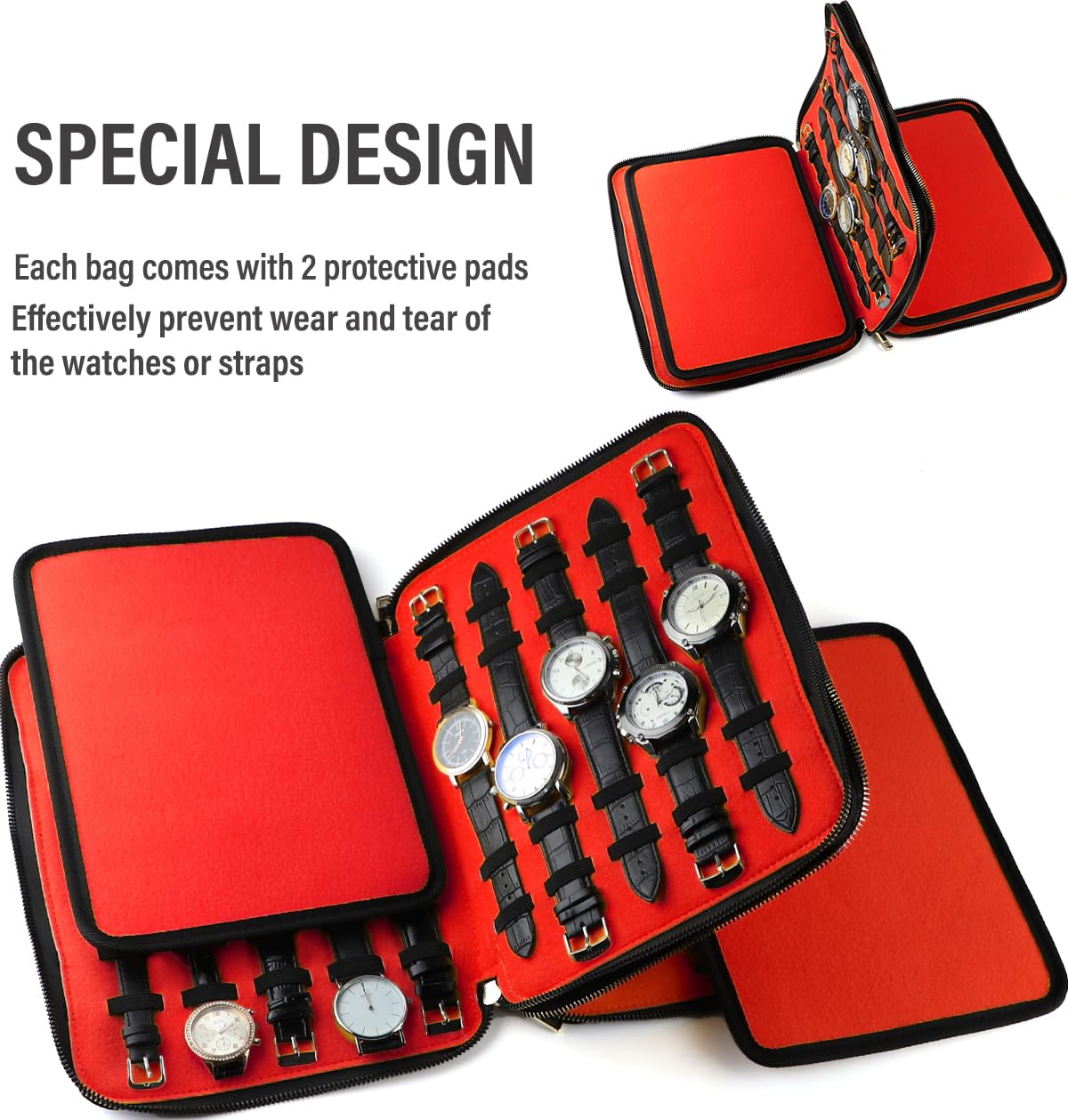 40 Slots Big Case Bag Watch Band Storage Strap Organizer Double Layer, Watch and Straps Collection for Apple Watch Band Organizer Jewelry Box Garmin Fitbit Samsung Galaxy Smart Watch Holder Men Ladies