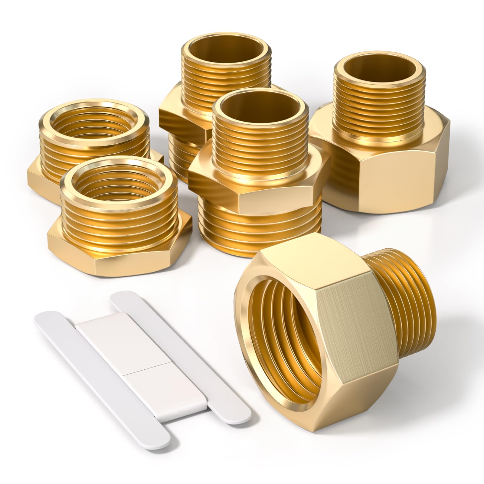Bwintech 6 Pcs 1/8" to 1/4" Female & Male BSP Thread Brass Hex Nipple & Hex Reducer & Hex Bushing Connector for Pipe Connecting Conversion