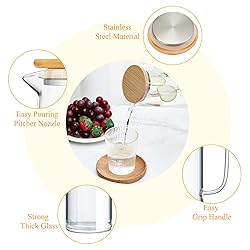 Hsei 2 Sets Glass Pitcher with Lid, 67.6 oz / 2000