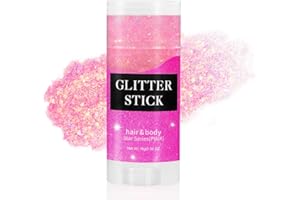 Mysense Pink Body Glitter Stick, Singer Concert Outfit Face Glitter Makeup, Festival Rave Pride Accessories, Hair Glitter Gel for Kids Women, Sparkling Mermaid Sequin Chunky Glitter Face Paint, 0.56oz