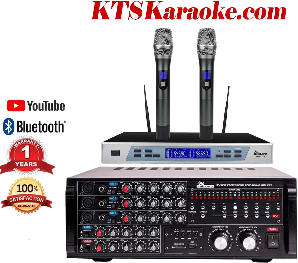 IDOLPRO1300W IP-3800 Mixing Amplifier Plus UHF-310 Dual Microphones Karaoke Combo