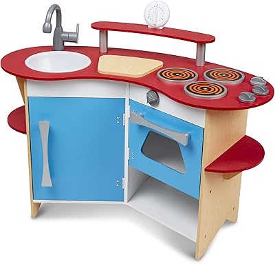 Melissa & Doug Cook's Corner Cocina de juguete de madera para juegos de simulación