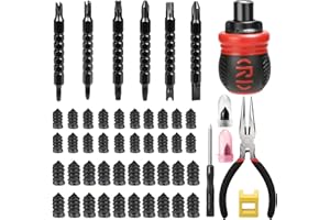 Linkstyle 50PCS Tire Repair Rubber Nail Kit, Screw in Tire Plugs with Ratchet Handle Screwdriver Bits Screwdriver Plier for C