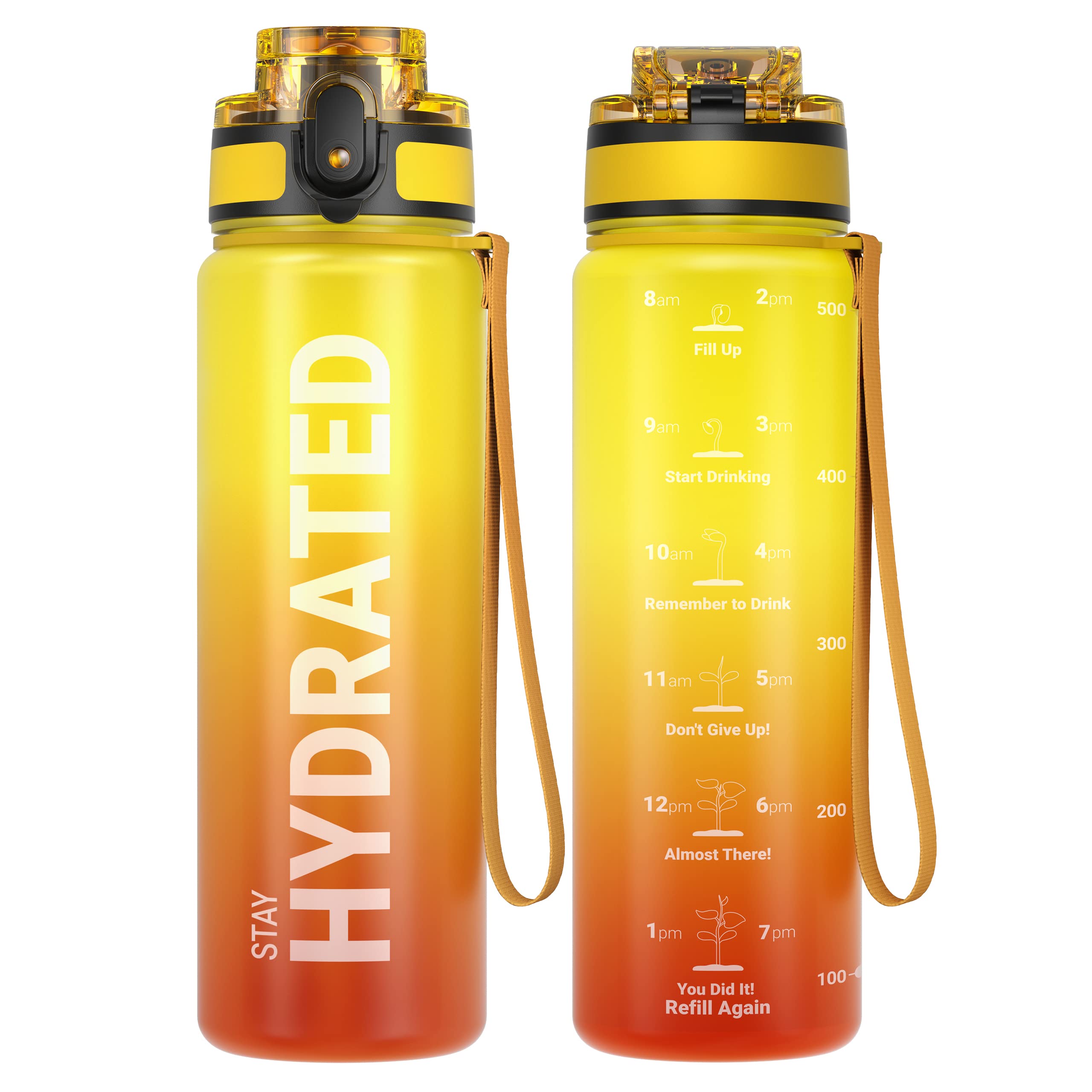 Sahara Sailor Water Bottle, 500ML/750ML/1000ML Motivational Water Bottle, Sport Drinks Bottle with Times to Drink & Lock Cover, Leak Proof, BPA Free, for Gym, School, Cycling (1 Bottle)