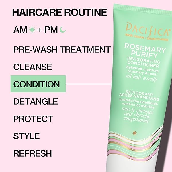 PACIFICA CONDITIONER – ROSEMARY PURIFY INVIGORATING CONDITIONER WITH HYDRATING JOJOBA & COOLING MINT FOR BALANCED MOISTURE, SULFATE-FREE, VEGAN & CRUELTY-FREE, 8 OZ