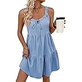 BLENCOT Maternity Dress Sleeveless Tie-Front Ruffle Strap Smocked Tiered Midi Dress with Pockets