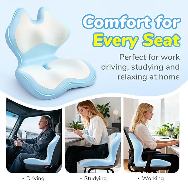 SYNNA SEAT CUSHION FOR OFFICE CHAIR AND CAR, ERGONOMIC L-SHAPE SEAT CUSHION WITH LUMBAR SUPPORT – PRESSURE RELIEF FOR BACK, HIP & TAILBONE PAIN, PERFECT FOR CAR, TRUCK & HOME