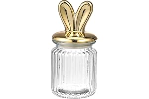 Alipis Easter Glass Jars Food Sealing Jars with Alloy Bunny Ear Lid, Rabbit Shape Clear Candy Jar for Chocolate Sweets