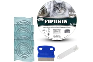 FIPUKIN Natural Ingredients Flea Collar for Cats, Safe and Effective Flea and Tick Repellent, Waterproof, 8 Months Protection Each, Free Comb and Tick Scoop, One Size Fits All, 13.8 inch, 4-Pack