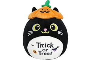 yohica Halloween Stuffed Animal, Halloween Plush Black Cat with Pumpkin Hat, Cute Plushies for Kids Gift